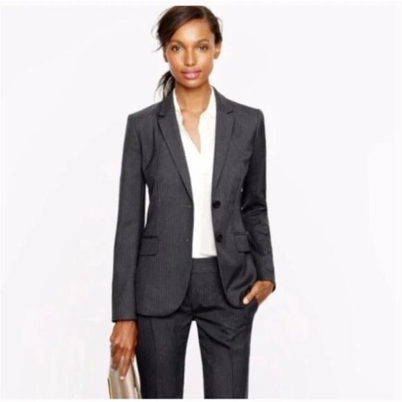 J. Crew Super 120's Wool Pinstripe Suit Blazer Collar Pockets Lined 2 Grey #3874 - Picture 10 of 15